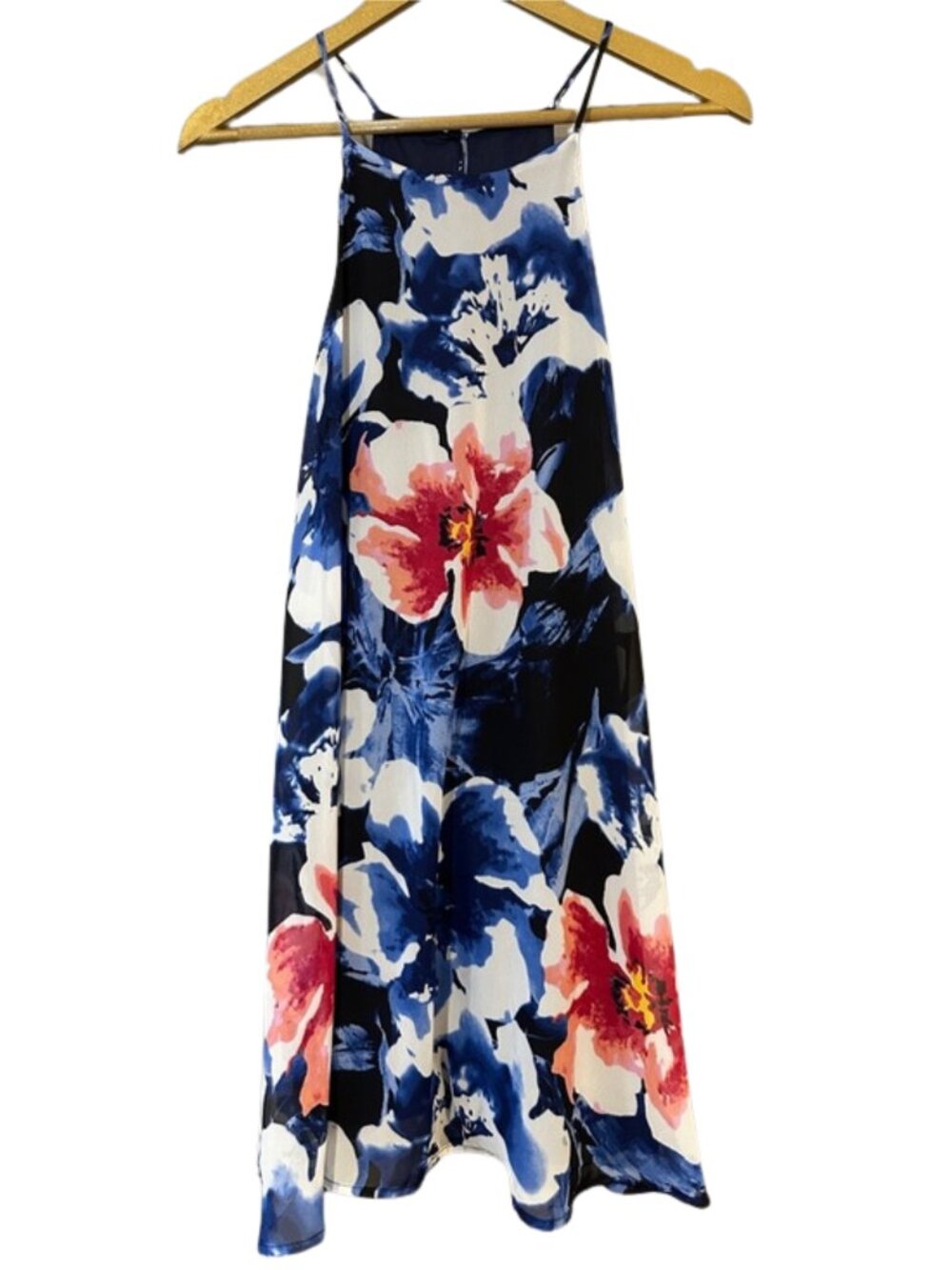 Lulus Here and Luau Navy Tropical Floral Swing Dress High Neck Midi Vacation